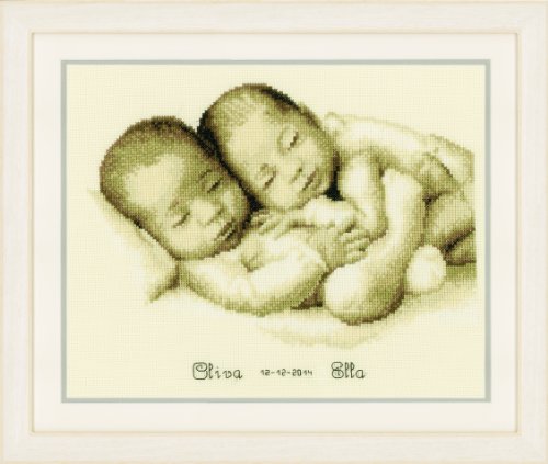 VERVACO Gezählter Kreuzstich Stickpackungen Stickset Baby Geburt Zwillinge Wanddekoration Handarbeit Set für Erwachsene Kreatives Handwerk ca. 30 x 24 cm Geburt Geschenk Hausdeko von Vervaco