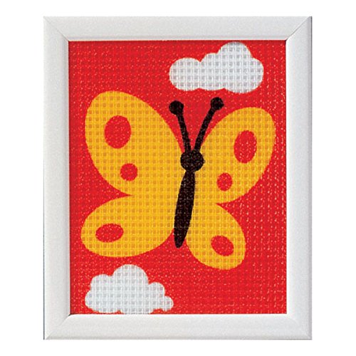 VERVACO Gobelin Stickbilder zum Selbersticken Kinder GELBER Schmetterling Kreuzstich Stickpackungen Stickset für Anfänger ca. 12,5 x 16 cm Bastelset Handwerker DIY Sticken Set Kreatives Geschenk von Vervaco