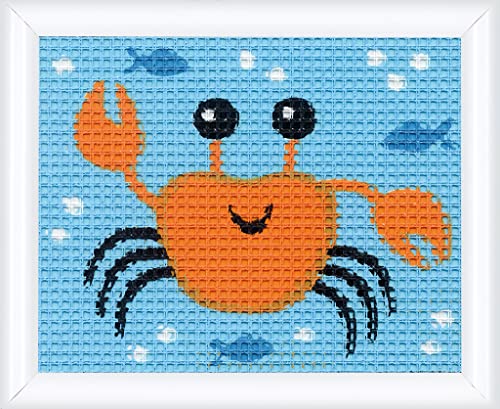VERVACO Gobelin Stickbilder zum Selbersticken Kinder KRABBE Kreuzstich Stickpackungen Stickset für Anfänger ca. 16 x 12,5 cm Bastelset Handwerker DIY Sticken Set Kreatives Geschenk von Vervaco