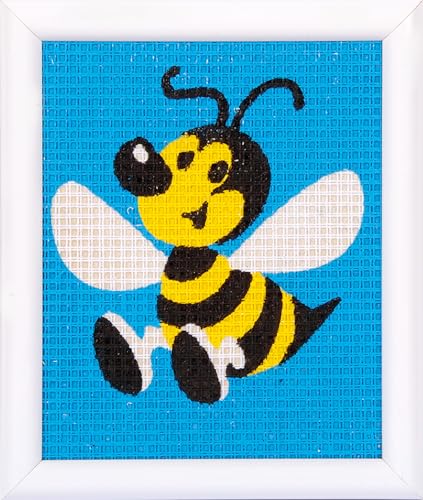 VERVACO Gobelin Stickbilder zum Selbersticken Kinder WESPE Kreuzstich Stickpackungen Stickset für Anfänger ca. 12,5 x 16 cm Bastelset Handwerker DIY Sticken Set Kreatives Geschenk von Vervaco