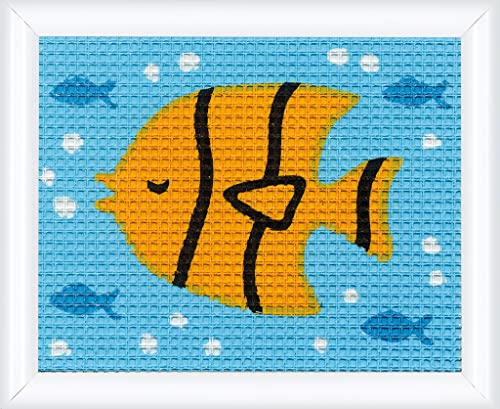 VERVACO Gobelin Stickbilder zum Selbersticken Lernset Nähen FISCH Kreuzstich Stickpackungen Stickset für Anfänger 16 x 12,5 cm Bastelset DIY Sticken Kreatives Geschenk Beginner Cross Stitch von Vervaco