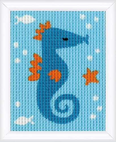 VERVACO Gobelin Stickbilder zum Selbersticken Lernset Nähen SEEPFERDCHEN Kreuzstich Stickpackungen Stickset für Anfänger 12,5 x 16 cm Bastelset DIY Sticken Kreatives Geschenk Beginner Cross Stitch von Vervaco