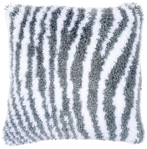 VERVACO Knüpfkissen Set Deko Kissenbezug Knüpfset für Anfänger ZEBRA LOOK Basteln Erwachsene Kreativ DIY Handarbeit Kissen zum Selber Knüpfe 40 x 40 cm Latch Hook Kit Knüpfhaken Set Kissen von Vervaco