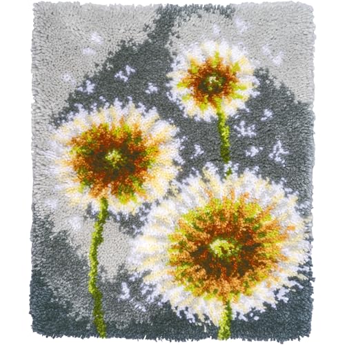 VERVACO Knüpfteppich Set DIY Handarbeit Knüpfset für Anfänger FLUSENBLUME Teppich zum Selber Knüpfen Basteln Erwachsene Kreativ Set ca. 43 x 54 cm Latch Hook Kit Knüpfhaken Haus Dekoration von Vervaco