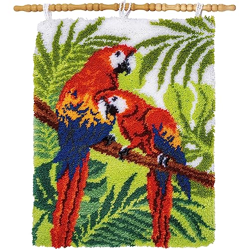 VERVACO Knüpfteppich Set DIY Handarbeit Set Knüpfset für Anfänger PAPAGEIEN Teppich zum Selber Knüpfen Basteln Erwachsene Kreativ 55 x 72 cm Latch Hook Kit Knüpfhaken Zubehör Haus Dekoration von Vervaco
