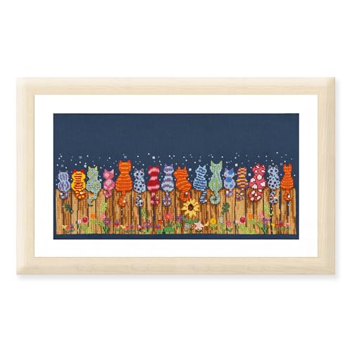 VERVACO Kreuzstich Stickpackungen Gezählter Kreuzstichbilder Set KATZEN AM ZAUN Wanddekoration Handarbeit Set für Erwachsene ca. 31 x 11 cm DIY Deko Bastelset Handwerker Kreative Geschenkset von Vervaco