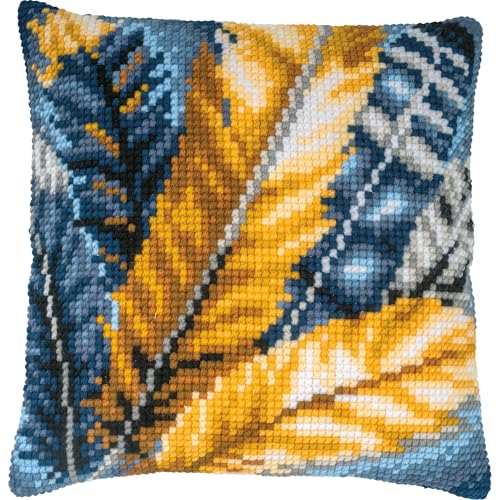 VERVACO Kreuzstich Stickpackungen Kissen Stickerei Set Anfänger Vorgedruckt Federn DIY Set Kreativ Set Für Erwachsene Dekoratives Kissen ca. 40 x 40 cm Bastelset Handwerker Haus Dekoration von Vervaco