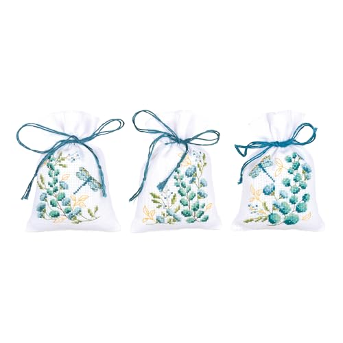 VERVACO Zählmusterpackung Stickset Säckchen IN DER NATUR SET VON 3 DIY Gezählter Kreuzstich Stickpackungen Basteln Erwachsene Kreativ Set ca. 8 x 12 cm Stickset für Anfänger Stoffbeutel zum Sticken von Vervaco