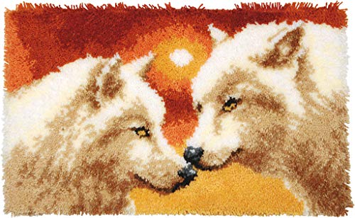 Vervaco 2 Wölfe Knüpfteppich, Stramin, Weiß, 69 x 43 x 0,3 cm von Vervaco
