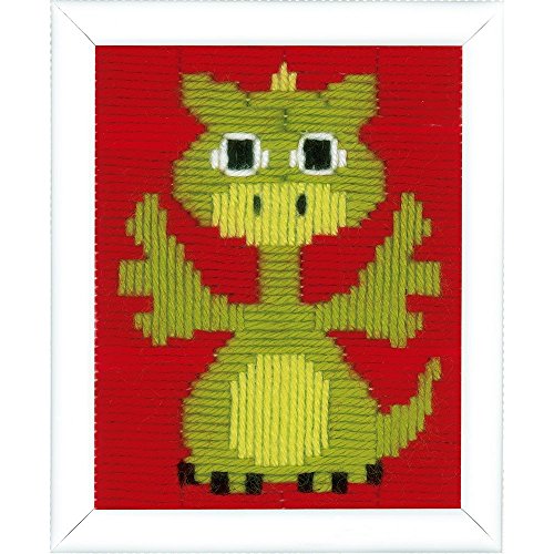 Vervaco Anfängerstickpackung Longstitch Drache Stickpackung, Stramin, weiß, 12,5 x 16 x 0,3 cm von Vervaco