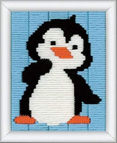 Vervaco Anfängerstickpackung Longstitch Pinguin Stickpackung, Stramin, weiß, 12,5 x 16 x 0,3 cm von Vervaco