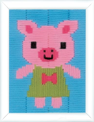 Vervaco Anfängerstickpackung Longstitch Schwein Stickpackung, Stramin, weiß, 12,5 x 16 x 0,3 cm von Vervaco