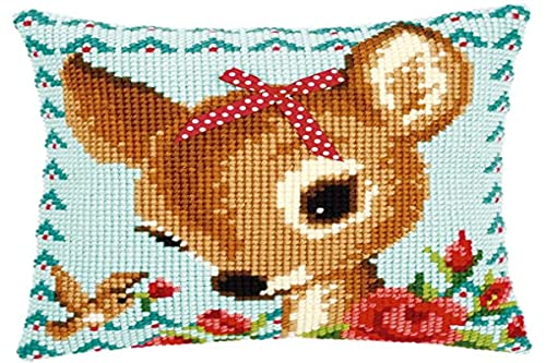 Vervaco Bambi mit Schleife Kreuzstichkissen/Stickkissen vorgedruckt, Baumwolle, Mehrfarbig, 40 x 40 x 0.3 cm von Vervaco