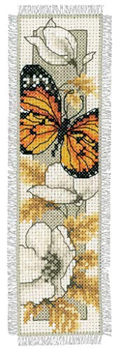 VERVACO Lesezeichen Kreuzstich Stickpackungen Gezählter Kreuzstich Schmetterling auf Blumen DIY Set Erwachsene Sticken Lesen Zubehör Geschenk Zählmusterpackung ca. 6 x 20 cm Stickset für Anfänger von Vervaco