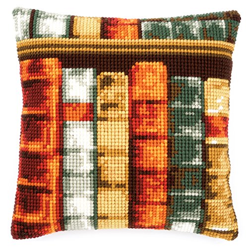 Vervaco Kreuzstich Stickpackungen Kissen Stickerei Set Anfänger Vorgedruckt Bücher DIY Set Kreativ Set Für Erwachsene Dekoratives Kissen ca. 40 x 40 cm Bastelset Handwerker Haus Dekoration von Vervaco