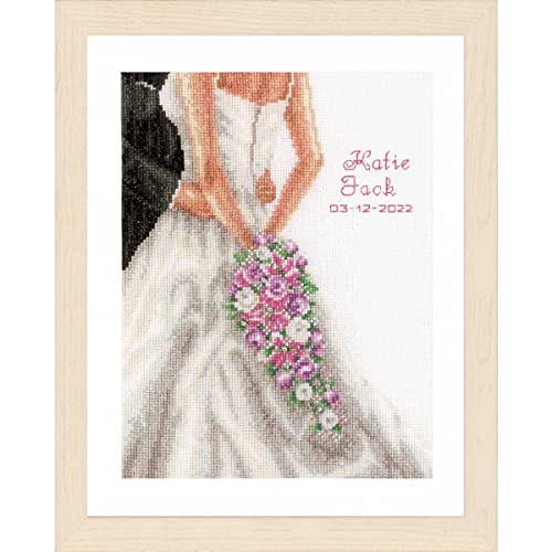 Vervaco Gezählter Kreuzstich Stickpackungen DIY Stickbilder Hochzeitsdeko Hochzeitspaar Wanddekoration Handarbeit Set für Erwachsene Kreatives ca. 23 x 29 cm Hochzeitsgeschenk Kreuzstichbilder Set von Vervaco