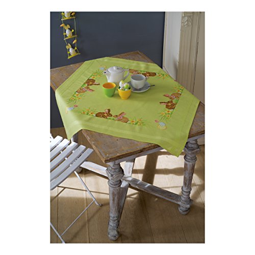 Vervaco Kreuzstich Stickpackungen Tischdecke Kaninchen Stickdecken Vorgezeichnet Basteln Erwachsene Kreativ Set Vorgedruckte Decke Sticken 80 x 80 cm Stickset DIY Sticken Set von Vervaco