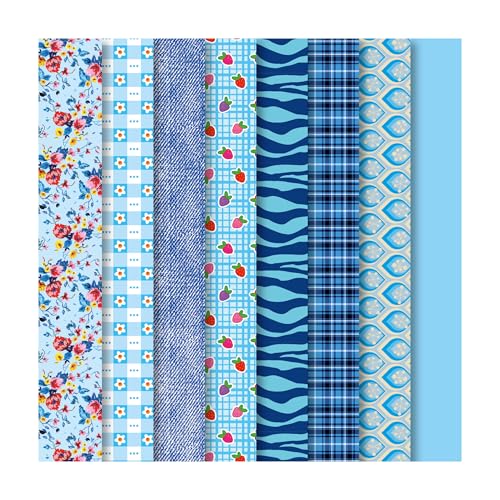 Vervaco Dress Your DOLL Stoffpakete Zum Nähen Barbie Zubehör Kleidung Blues Bedruckter Stoff Nähvorlagen Werkzeuge ca. 22 x 30 cm Stoffsets Dekostoff Puppen Style Fashion Design Kit von Vervaco