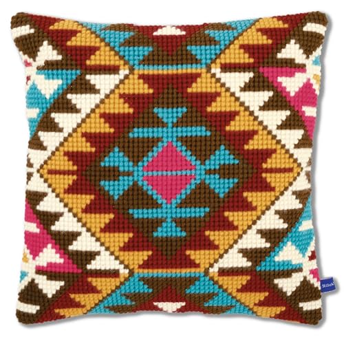 VERVACO Kreuzstich Stickpackungen Kissen Stickerei Set Anfänger Vorgedruckt Ethnisches Design DIY Set Kreativ Set Für Erwachseneca. 40 x 40 cm Bastelset Handwerker Haus Dekoration von Vervaco