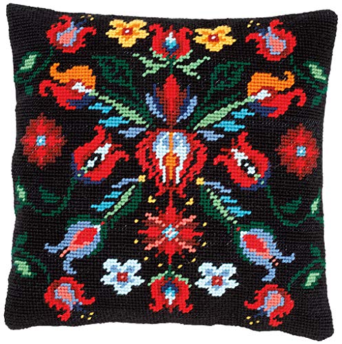 Vervaco Gobelin Stickpackung Kissen Stickset Erwachsene Kissenbezug FOLKLORE Stickerei Set Anfänger Vorgedruckt Kreuzstichkissen Kreatives Handwerk ca. 40 x 40 cm Dekoratives Kissen DIY Geschenkset von Vervaco