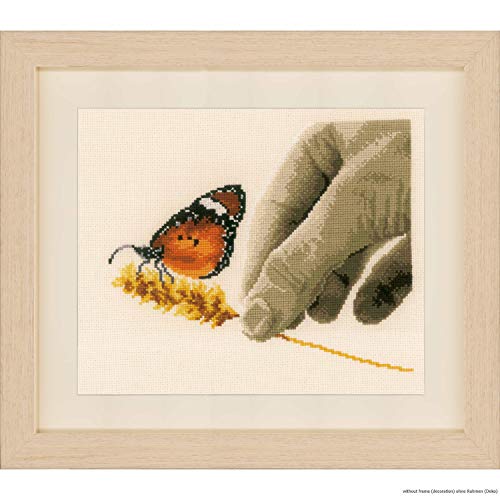 Vervaco Gezählter Kreuzstich Stickpackungen DIY Stickbilder Hand & Schmetterling Wanddekoration Handarbeit Set für Erwachsene Kreatives Handwerk ca. 21 x 18 cm Kreuzstichbilder Set Hausdeko von Vervaco
