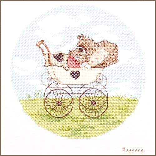 Vervaco Gezählter Kreuzstich Stickpackungen DIY Stickbilder Popcorn Baby Popcorn Wanddekoration Handarbeit Set für Erwachsene Kreatives Handwerk ca. 13,5 x 13,5 cm Kreuzstichbilder Set Hausdeko von Vervaco