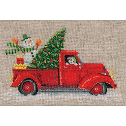 Vervaco Gezählter Kreuzstich Stickpackungen DIY Stickbilder Weihnachts LKW Wanddekoration Handarbeit Set für Erwachsene Kreatives Handwerk ca. 33 x 22 cm Kreuzstichbilder Set Hausdeko von Vervaco