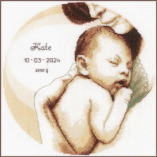 Vervaco Gezählter Kreuzstich Stickpackungen Stickset Baby Geburt Mama und Baby Wanddekoration Handarbeit Set für Erwachsene Kreatives Handwerk ca. 26 x 26 cm Geburt Geschenk Hausdeko von Vervaco