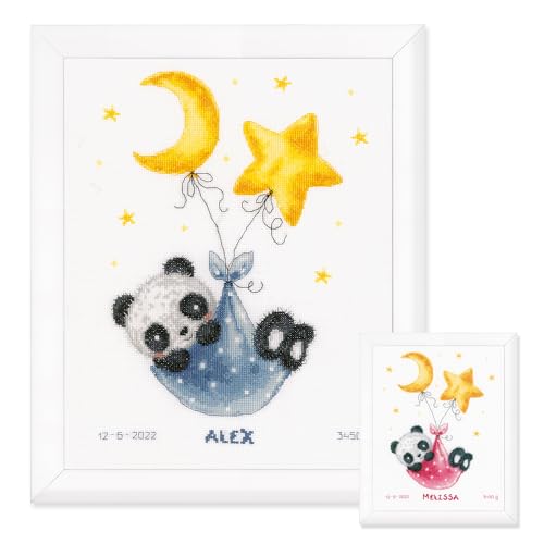 Vervaco Gezählter Kreuzstich Stickpackungen Stickset Baby Geburt Pandabär geht schlafen Wanddekoration Handarbeit Set für Erwachsene Kreatives Handwerk ca. 27 x 34 cm Geburt Geschenk Hausdeko von Vervaco