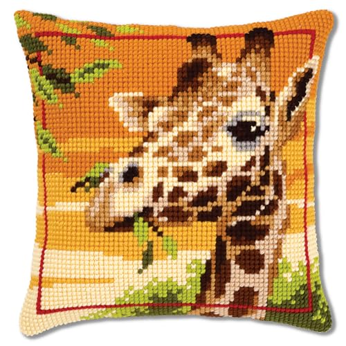 Vervaco Giraffe Kreuzstichkissen/Stickkissen vorgedruckt, Baumwolle, Mehrfarbig, 40 x 40 x 0.3 cm von Vervaco