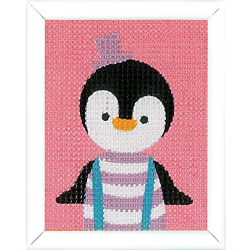 Vervaco Gobelin Stickbilder zum Selbersticken Kinder PINGUIN Kreuzstich Stickpackungen Stickset für Anfänger ca. 12,5 x 16 cm Bastelset Handwerker DIY Sticken Set Kreatives Geschenk von Vervaco