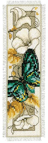 Vervaco Grüner Schmetterling auf Blumen Lesezeichen-Zählmusterpackung-Stickpackung im gezählten Kreuzstich, Baumwolle, Mehrfarbig, 6 x 20 x 0.3 cm von Vervaco