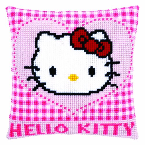 Vervaco Hello Kitty in einem Herz Kreuzstichkissen/Stickkissen vorgedruckt, Baumwolle, Mehrfarbig, 40 x 40 x 0.3 cm von Vervaco
