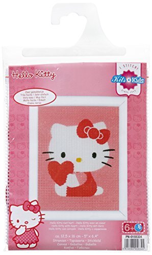 Vervaco Herz Anfänger-Stickpackung vorgezeichnet, Baumwolle, Hello Kitty: with Heart, 12.5 x 16cm von Vervaco