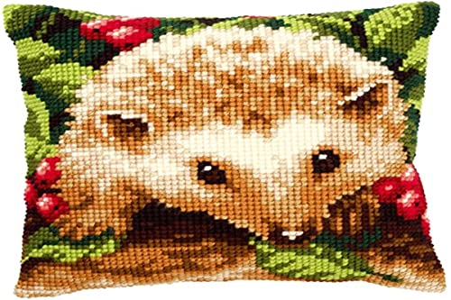 Vervaco Igel mit Beeren Kreuzstichkissen/Stickkissen vorgedruckt, Baumwolle, Mehrfarbig, 40 x 40 x 0.3 cm von Vervaco