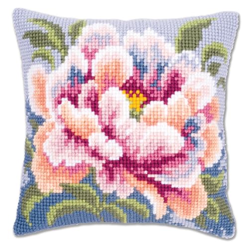 VERVACO Kreuzstich Stickpackungen Kissen Stickerei Set Anfänger Vorgedruckt Kamelien DIY Set Kreativ Set Für Erwachsene Dekoratives Kissen ca. 40 x 40 cm Bastelset Handwerker Haus Dekoration von Vervaco
