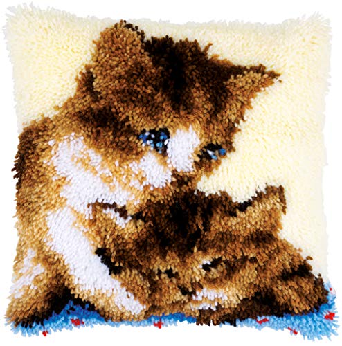 Vervaco Knüpfkissen 2 Katzen Knüpfpackung, Baumwolle, Mehrfarbig, 40 x 40 x 0,3 cm von Vervaco