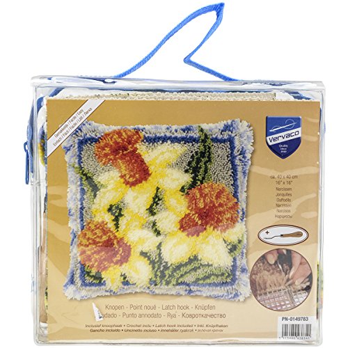 Vervaco Knüpfkissen Narzissen Zählmusterpackung mit Zählmuster, Baumwolle, Mehrfarbig, 40 x 40 x 1 cm von Vervaco