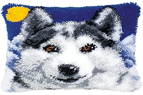 Vervaco Knüpfkissen Set Deko Kissenbezug Knüpfset für Anfänger WOLF Basteln Erwachsene Kreativ DIY Handarbeit Set Kissen zum Selber Knüpfe ca. 40 x 40 cm Latch Hook Kit Knüpfhaken Set Kissen von Vervaco