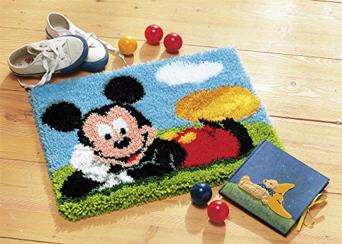 Vervaco Knüpfteppich Mickey Mouse Knüpfpackung zum Selbstknüpfen eines Teppichs, Stramin, weiß, 45 x 35 x 0,3 cm von Vervaco