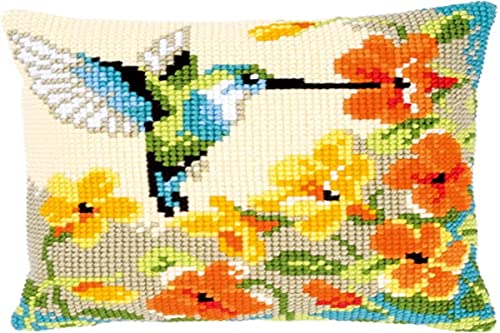 Vervaco Kolibri mit Blumen Kreuzstichkissen/Stickkissen vorgedruckt, Baumwolle, Mehrfarbig, 40 x 40 x 0.3 cm von Vervaco