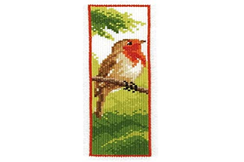 VERVACO Lesezeichen Kreuzstich Stickpackungen Gezählter Kreuzstich Set Rotkehlchen DIY Set Erwachsene Sticken Lesen Zubehör Geschenk Zählmusterpackung ca. 6 x 20 cm Stickset für Anfänger von Vervaco