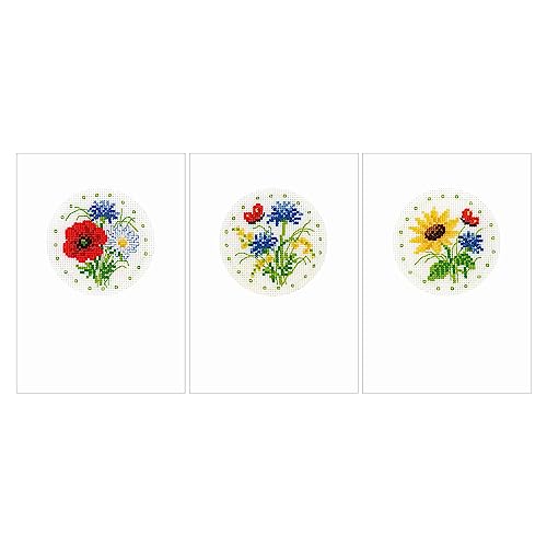 Vervaco Kreuzstich Set Grußkarten Feldblumen 3er Set Zählmuster von Vervaco