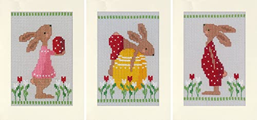 Vervaco Lesezeichen Kreuzstich Stickpackungen Gezählter Kreuzstich Osterhasen 3er DIY Ostern Postkarten Set Erwachsene Sticken Bastelset ca. 10,5 x 15 cm Stickset für Anfänger Kreatives Geschenk von Vervaco