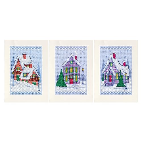Vervaco Kreuzstich Set Grußkarten Weihnachtsgnome im Schnee 3er Set Zählmuster von Vervaco