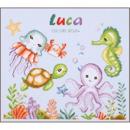 VERVACO Gezählter Kreuzstich Stickpackungen Stickset Baby Geburt Meerestiere Wanddekoration Handarbeit Set für Erwachsene Kreatives Handwerk ca. 32 x 28 cm Geburt Geschenk Hausdeko VERVACO Gezählter Kreuzstich Stickpackungen Stickset Baby Geburt Meerestiere Wanddekoration Handarbeit Set für Erwachsene Kreatives Handwerk ca. 32 x 28 cm Geburt Geschenk Hausdeko von Vervaco