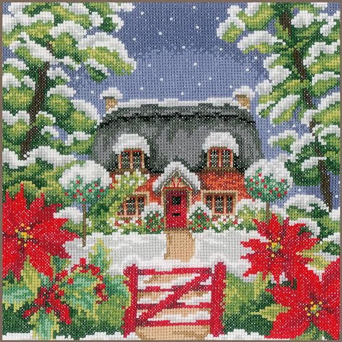 Vervaco Gezählter Kreuzstich Stickpackungen DIY Stickbilder 4 Jahreszeiten Winter Wanddekoration Handarbeit Set für Erwachsene Kreatives Handwerk ca. 22 x 22 cm Kreuzstichbilder Set Hausdeko von Vervaco