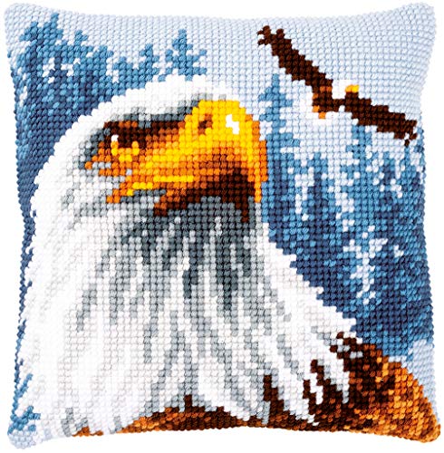 Vervaco Kreuzstich Stickpackungen Kissen Stickerei Set Anfänger Vorgedruckt Adler DIY Set Kreativ Set Für Erwachsene Dekoratives Kissen ca. 40 x 40 cm Bastelset Handwerker Haus Dekoration von Vervaco