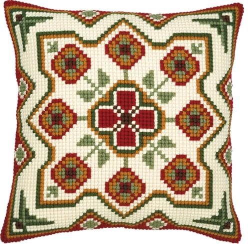 VERVACO Kreuzstich Stickpackungen Kissen Stickerei Set Anfänger Vorgedruckt Geometrisch DIY Set Kreativ Set Für Erwachsene Dekoratives Kissen ca. 40 x 40 cm Bastelset Handwerker Haus Dekoration von Vervaco