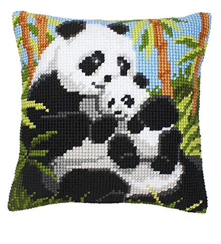 VERVACO Kreuzstich Stickpackungen Kissen Stickerei Set Anfänger Vorgedruckt Panda DIY Set Kreativ Set Für Erwachsene Dekoratives Kissen ca. 40 x 40 cm Bastelset Handwerker Haus Dekoration von Vervaco